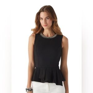 WHBM Black Ponte Peplum Beaded Neckline sleeveless Top - Size 2